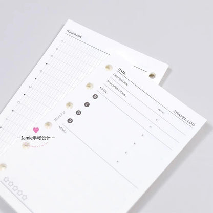 A7 Travel Plan Printed Planner Inserts | 120gsm Paper | 6 Ring Binder Planner Refills | Travel Log Record Inserts