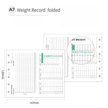 Weight Tracker Record Printed Planner Inserts | A7 Personal Size | 120gsm Paper | 6 Ring Binder Planner Refills | Health Wellness Diet