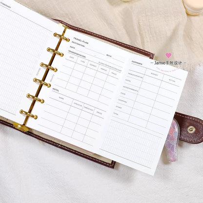 A7 Travel Plan Printed Planner Inserts | 120gsm Paper | 6 Ring Binder Planner Refills | Travel Log Record Inserts