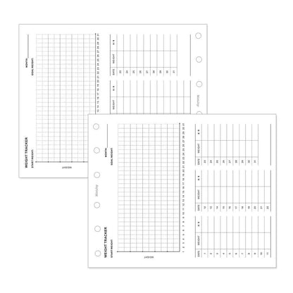 Weight Tracker Record Printed Planner Inserts | A7 Personal Size | 120gsm Paper | 6 Ring Binder Planner Refills | Health Wellness Diet