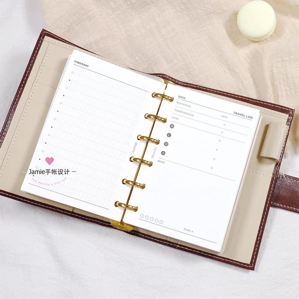 A7 Travel Plan Printed Planner Inserts | 120gsm Paper | 6 Ring Binder Planner Refills | Travel Log Record Inserts