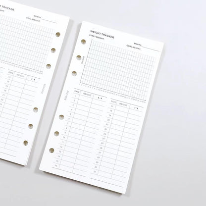 Weight Tracker Record Printed Planner Inserts | A7 Personal Size | 120gsm Paper | 6 Ring Binder Planner Refills | Health Wellness Diet