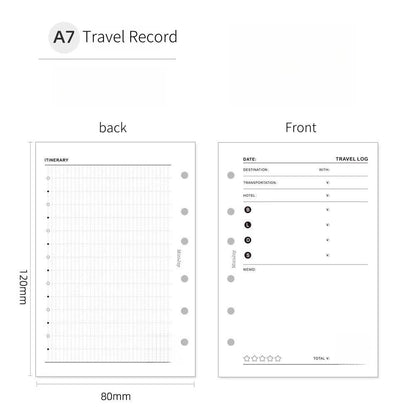 A7 Travel Plan Printed Planner Inserts | 120gsm Paper | 6 Ring Binder Planner Refills | Travel Log Record Inserts