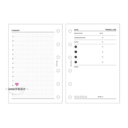 A7 Travel Plan Printed Planner Inserts | 120gsm Paper | 6 Ring Binder Planner Refills | Travel Log Record Inserts