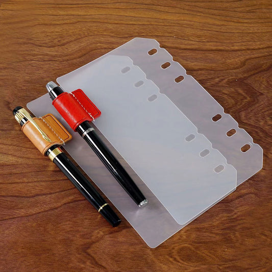 A5 A6 A7 Planner Index Dividers with Leather Pen Clip | 6 Ring Binder Pen Holder | Vintage Leather Planner Journals Notebook Accessories