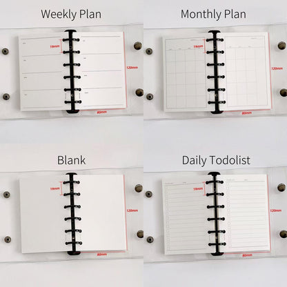 A7 M5 Planner Inserts | 6 Ring Binder | Blank Grided Weekly Daily Monthly Plan Shopping List Habit Tracker Budget Finance | Planner Refills