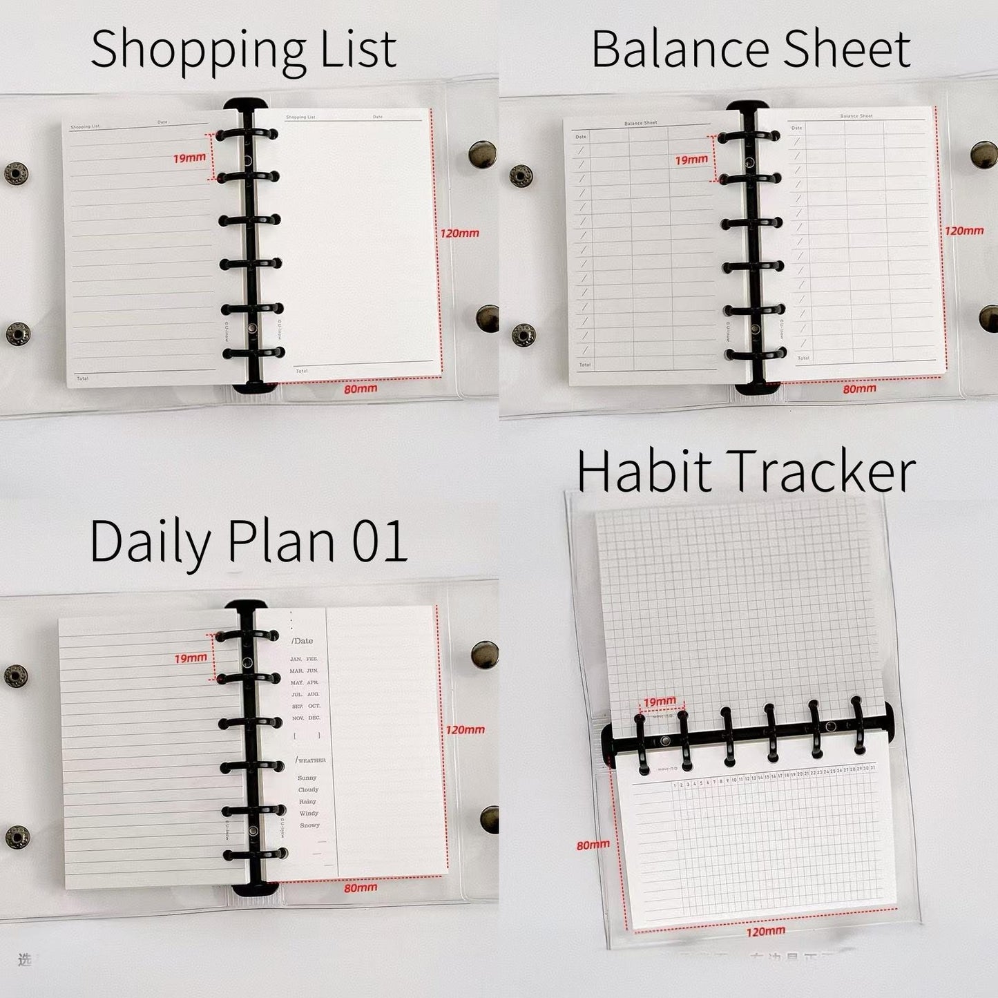A7 M5 Planner Inserts | 6 Ring Binder | Blank Grided Weekly Daily Monthly Plan Shopping List Habit Tracker Budget Finance | Planner Refills