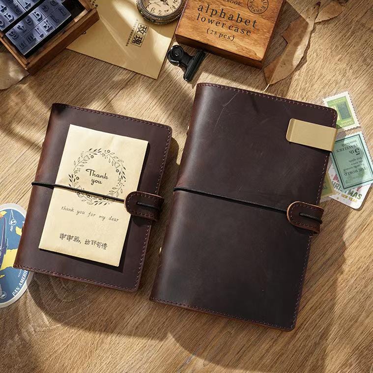2025 100% Genuine Leather 6 Ring Binder | A5 Personal A7 Size | Binder Cover | Handmade Vintage Cowhide Notebook Journal Refillable Planner