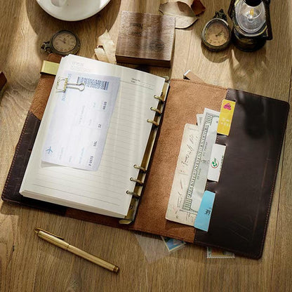 2025 100% Genuine Leather 6 Ring Binder | A5 Personal A7 Size | Binder Cover | Handmade Vintage Cowhide Notebook Journal Refillable Planner