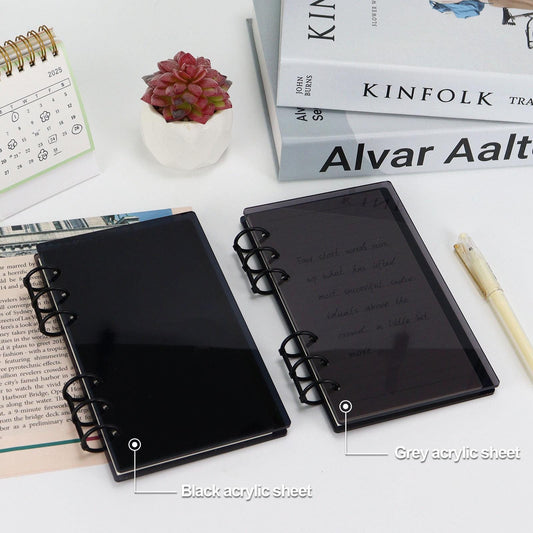 2PCS Acrylic 6 Ring Binder Cover | Personal Size | Black Gray Cover Dashboard | Removable Cover | DIY Binder Planner | Budget Planner