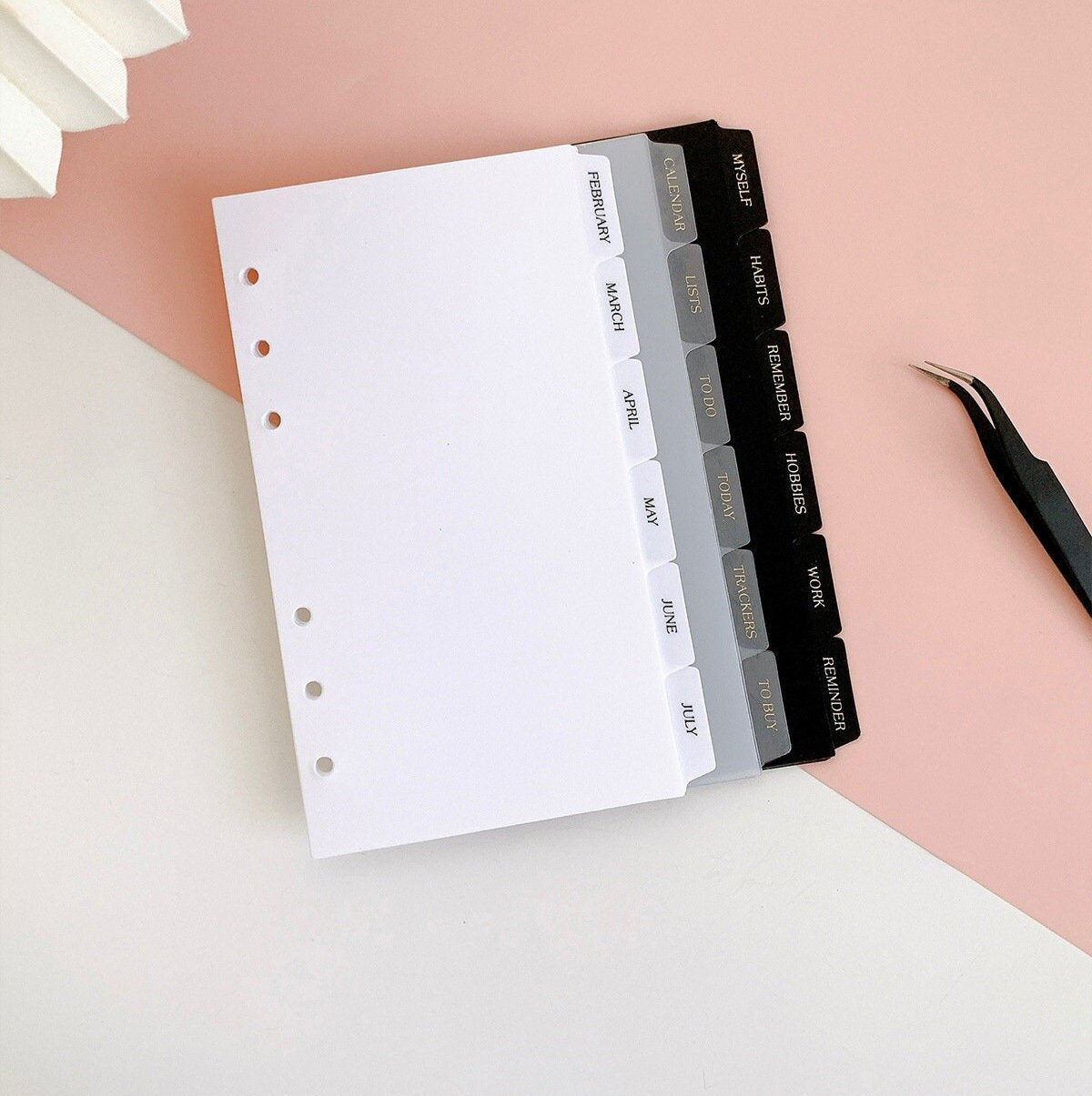 6 Ring Binder Side Top Tab Dividers | Plastic Planner Dividers |  A5 Personal A6 Size | Planner Divider Label Stickers