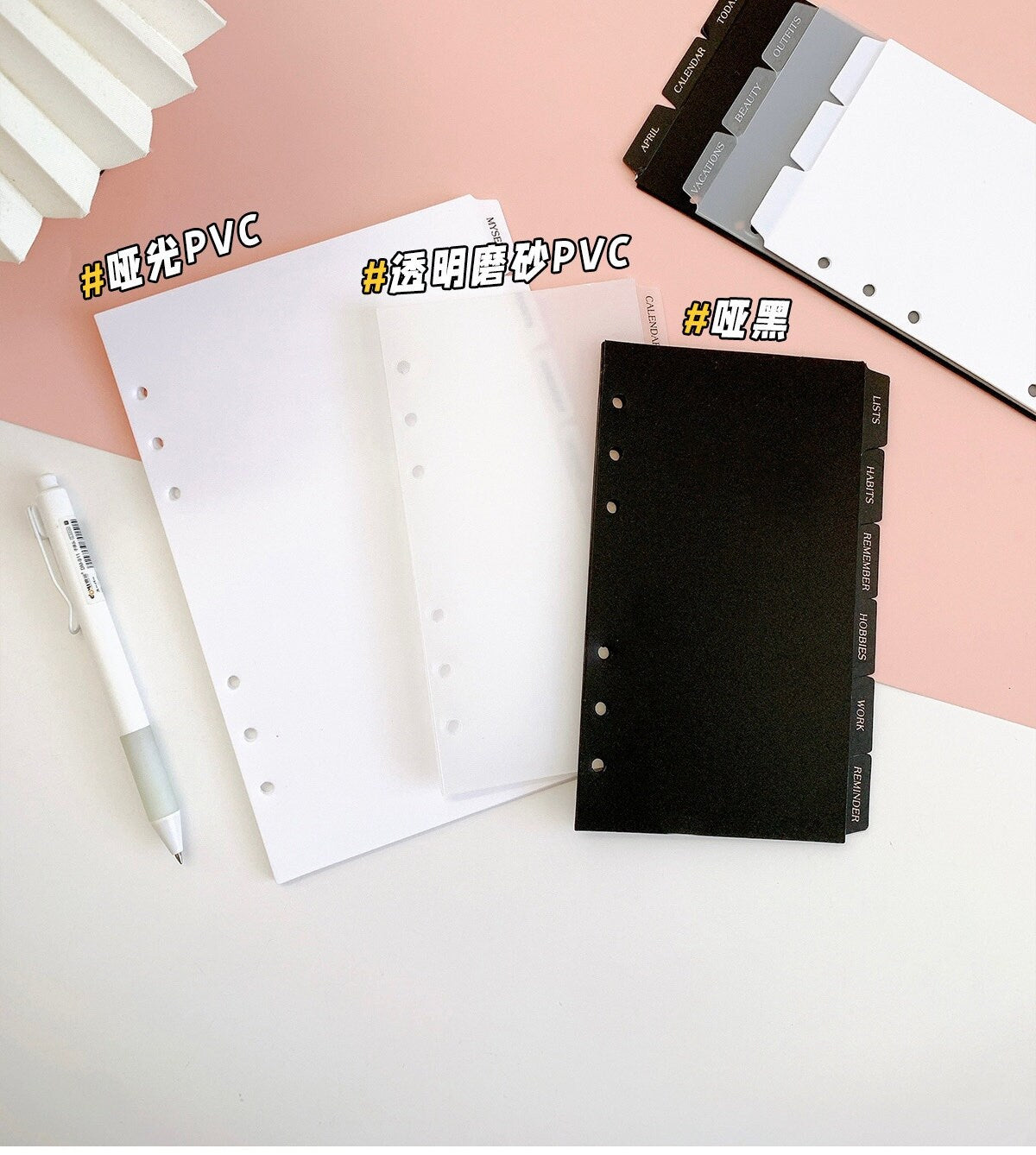 6 Ring Binder Side Top Tab Dividers | Plastic Planner Dividers |  A5 Personal A6 Size | Planner Divider Label Stickers