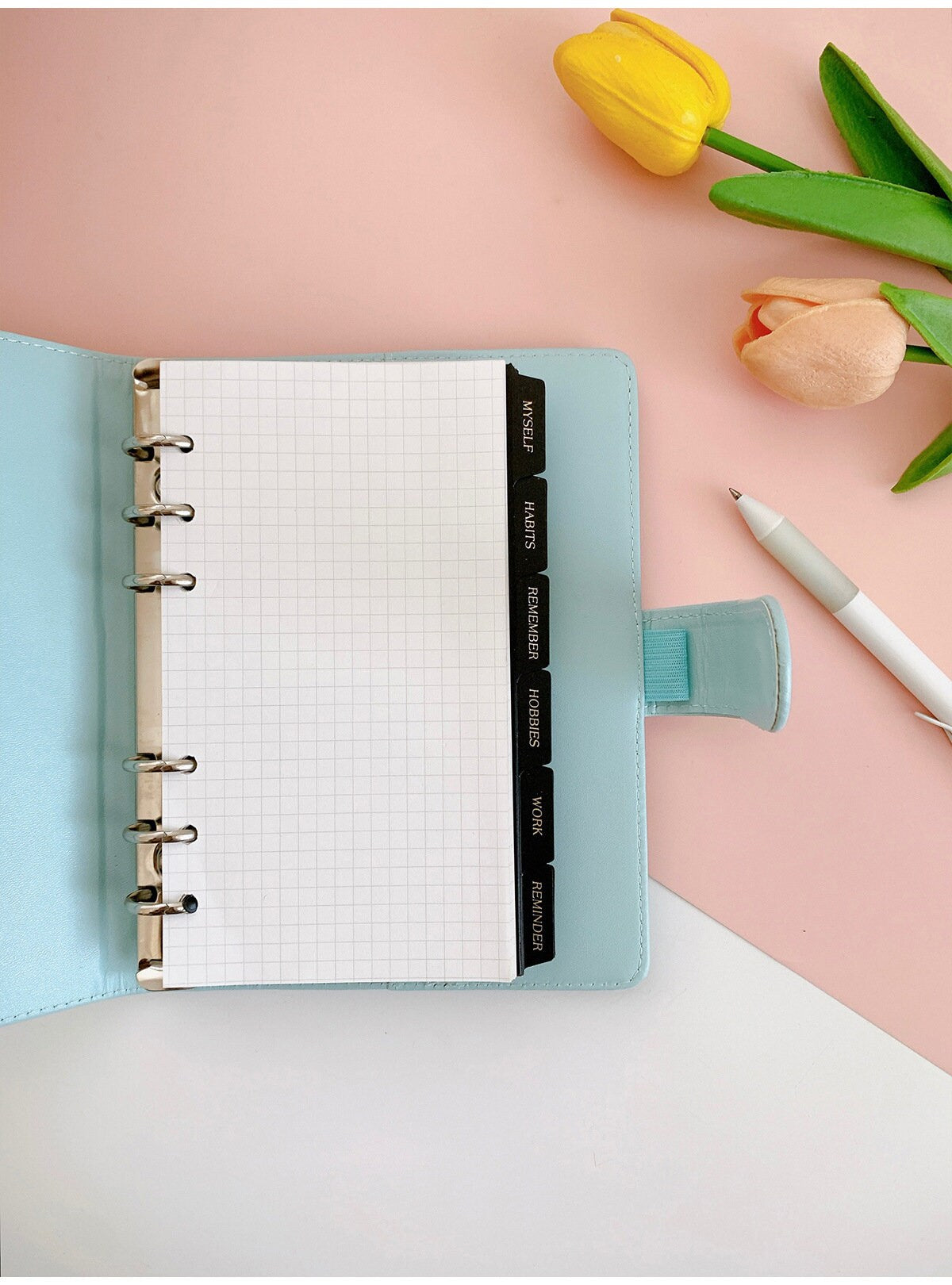 6 Ring Binder Side Top Tab Dividers | Plastic Planner Dividers |  A5 Personal A6 Size | Planner Divider Label Stickers