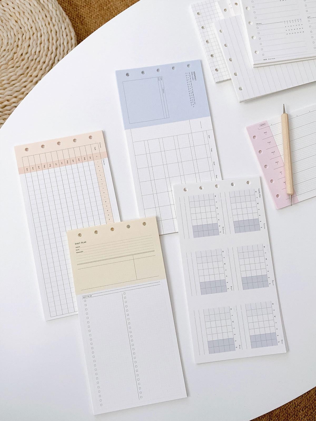 M5 Tri-fold  Planner Inserts | 5 Ring Binder Inserts | Refillable Planner Refills | Daily Plan Monthly Weekly Plan Memo Inserts