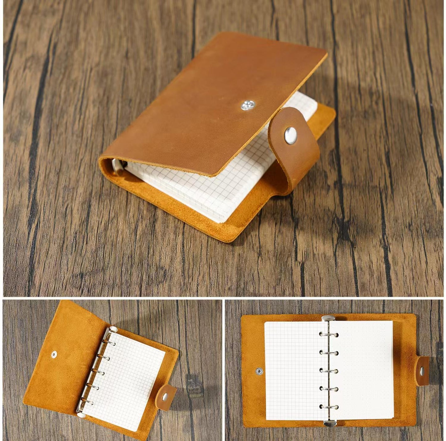 A8 Mini 100% Genuine Leather 5 Ring Binder | Pocket Portable Journal Agenda Planner | Vintage Travel Journal | Gift for Her Him