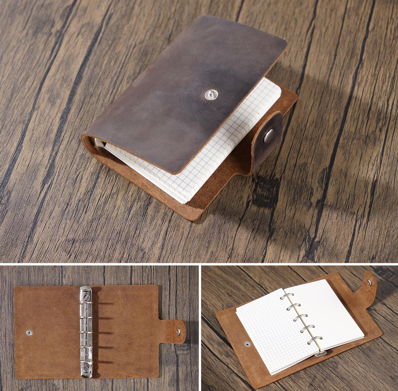 A8 Mini 100% Genuine Leather 5 Ring Binder | Pocket Portable Journal Agenda Planner | Vintage Travel Journal | Gift for Her Him