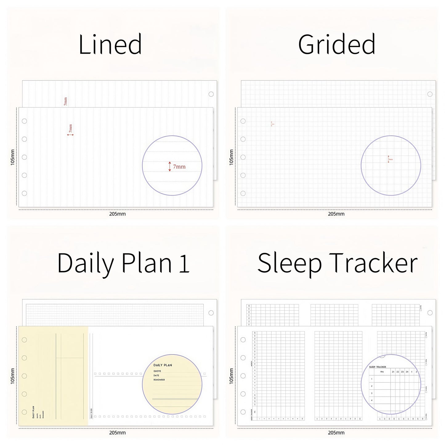 M5 Tri-fold  Planner Inserts | 5 Ring Binder Inserts | Refillable Planner Refills | Daily Plan Monthly Weekly Plan Memo Inserts