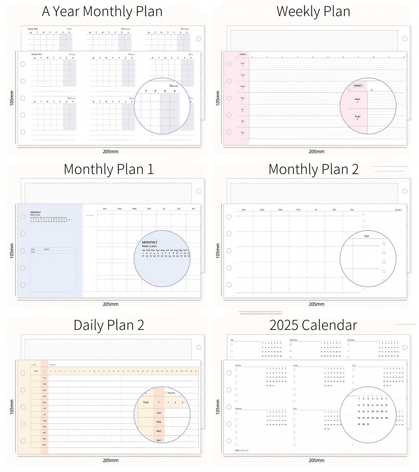 M5 Tri-fold  Planner Inserts | 5 Ring Binder Inserts | Refillable Planner Refills | Daily Plan Monthly Weekly Plan Memo Inserts