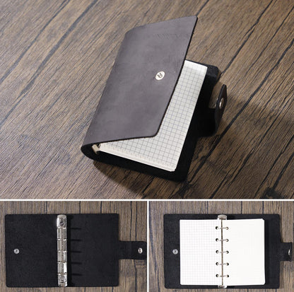 A8 Mini 100% Genuine Leather 5 Ring Binder | Pocket Portable Journal Agenda Planner | Vintage Travel Journal | Gift for Her Him