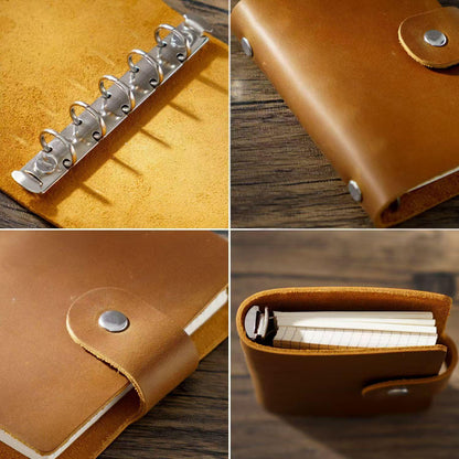 A8 Mini 100% Genuine Leather 5 Ring Binder | Pocket Portable Journal Agenda Planner | Vintage Travel Journal | Gift for Her Him