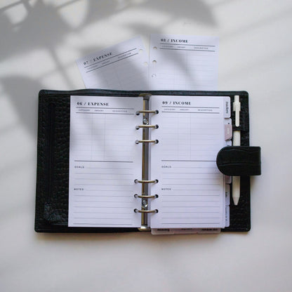 Monthly Income and Expense Planner Inserts | 12 Sheets | Personal A5 A6 | 6 Rings Planner | Binder Refills