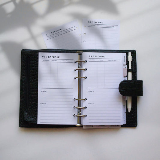 Monthly Income and Expense Planner Inserts | 12 Sheets | Personal A5 A6 | 6 Rings Planner | Binder Refills