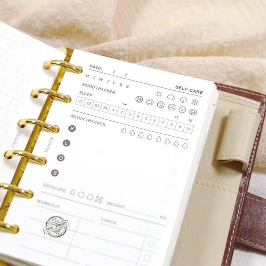 A7 Personal Self Care Planner Inserts | 40 Sheets | 120gsm Paper | 6 Ring Binder Planner Refills | Mood Sleep Tracker Workout Meal Planner