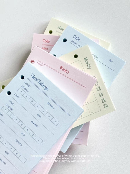M5 A7 Personal Printed Planner Inserts | 6 Ring Binder Planner Refills | Weekly Daily Monthly Plan To Do List 7 Days Challenge Notes Inserts
