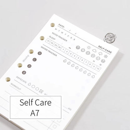 A7 Personal Self Care Planner Inserts | 40 Sheets | 120gsm Paper | 6 Ring Binder Planner Refills | Mood Sleep Tracker Workout Meal Planner