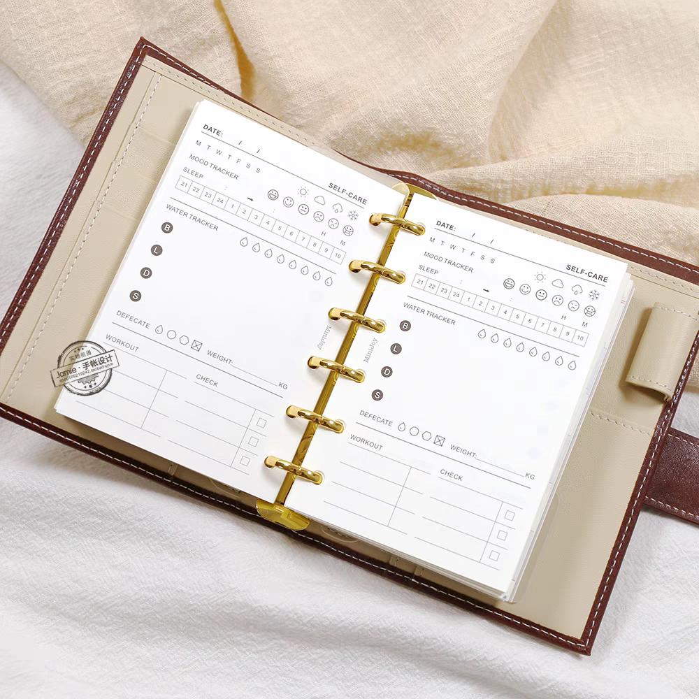 A7 Personal Self Care Planner Inserts | 40 Sheets | 120gsm Paper | 6 Ring Binder Planner Refills | Mood Sleep Tracker Workout Meal Planner
