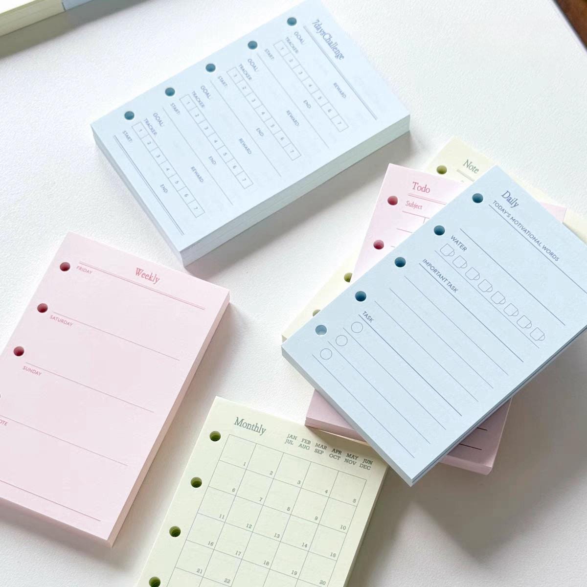 M5 A7 Personal Printed Planner Inserts | 6 Ring Binder Planner Refills | Weekly Daily Monthly Plan To Do List 7 Days Challenge Notes Inserts