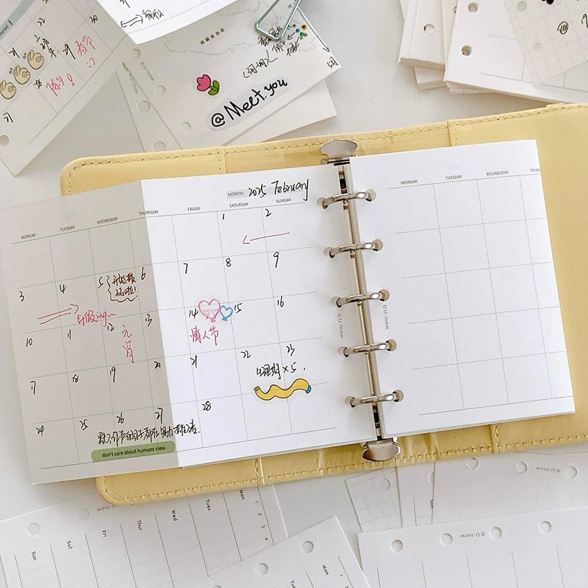 A7 M5 Printed Planner Inserts | Fold Out Binder Inserts Refills | Monthly Weekly Plan Grided Dotted Ruled Lined Blank Loose-leaf Refills