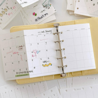 A7 M5 Printed Planner Inserts | Fold Out Binder Inserts Refills | Monthly Weekly Plan Grided Dotted Ruled Lined Blank Loose-leaf Refills