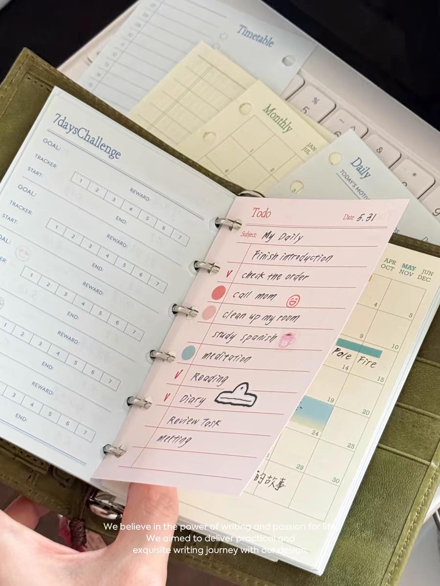 M5 A7 Personal Printed Planner Inserts | 6 Ring Binder Planner Refills | Weekly Daily Monthly Plan To Do List 7 Days Challenge Notes Inserts