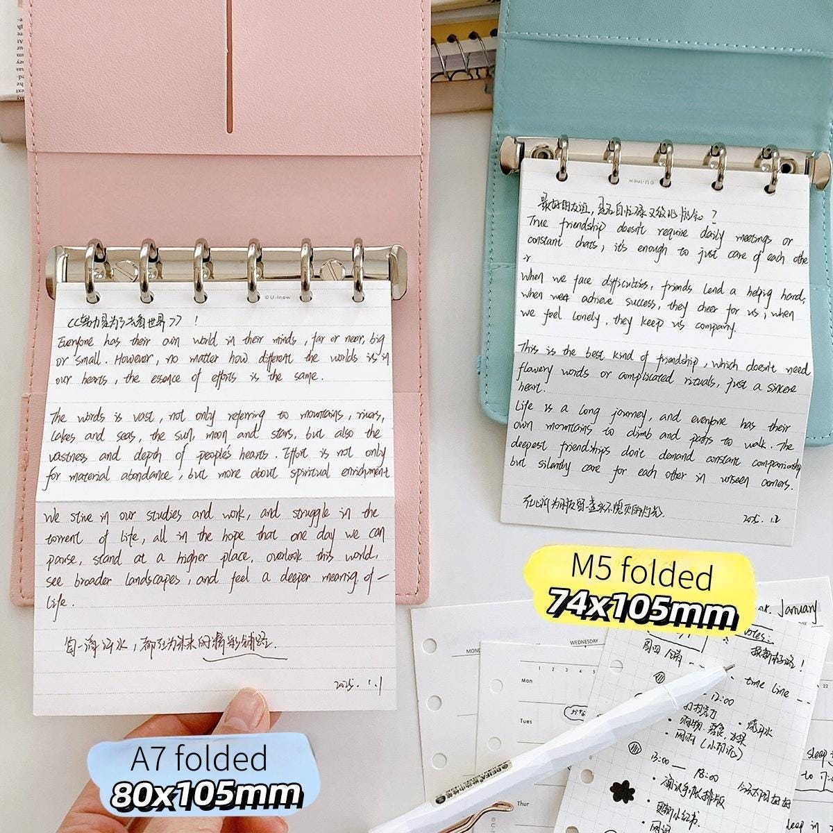 A7 M5 Printed Planner Inserts | Fold Out Binder Inserts Refills | Monthly Weekly Plan Grided Dotted Ruled Lined Blank Loose-leaf Refills