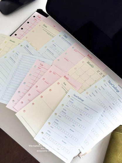 M5 A7 Personal Printed Planner Inserts | 6 Ring Binder Planner Refills | Weekly Daily Monthly Plan To Do List 7 Days Challenge Notes Inserts
