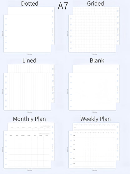 A7 M5 Printed Planner Inserts | Fold Out Binder Inserts Refills | Monthly Weekly Plan Grided Dotted Ruled Lined Blank Loose-leaf Refills