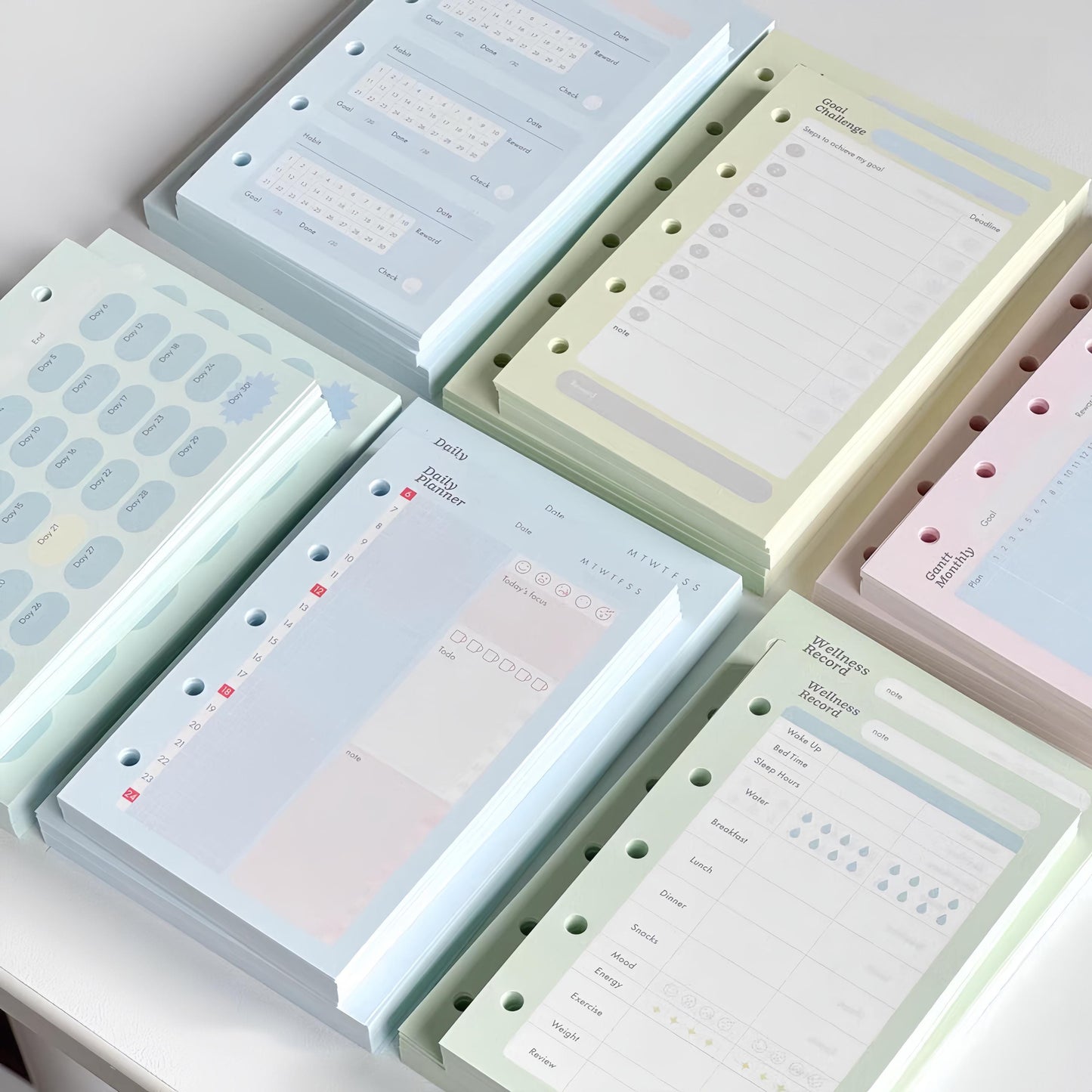 Printed M5 A7 Personal Planner Inserts | 6 Ring Binder Refills | Daily Planner Monthly Plan Habit Tracker Goal Wellness Health Record