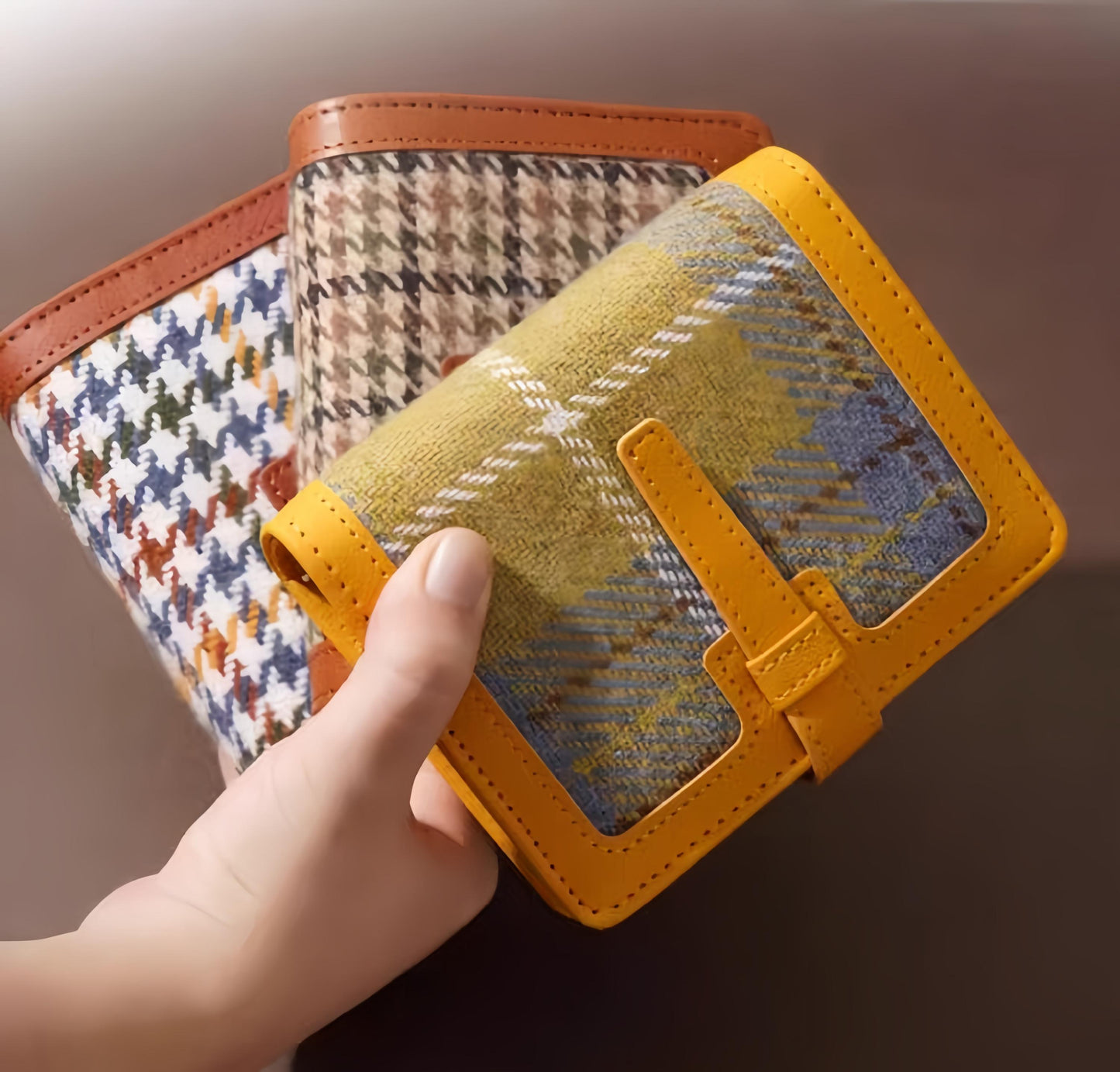 luxurious M5 Vegan Leather Plaid Cloth 5 Ring Binder | Portable Planner | Refillable Notebook Journal Planner Organizer | Gift for Her