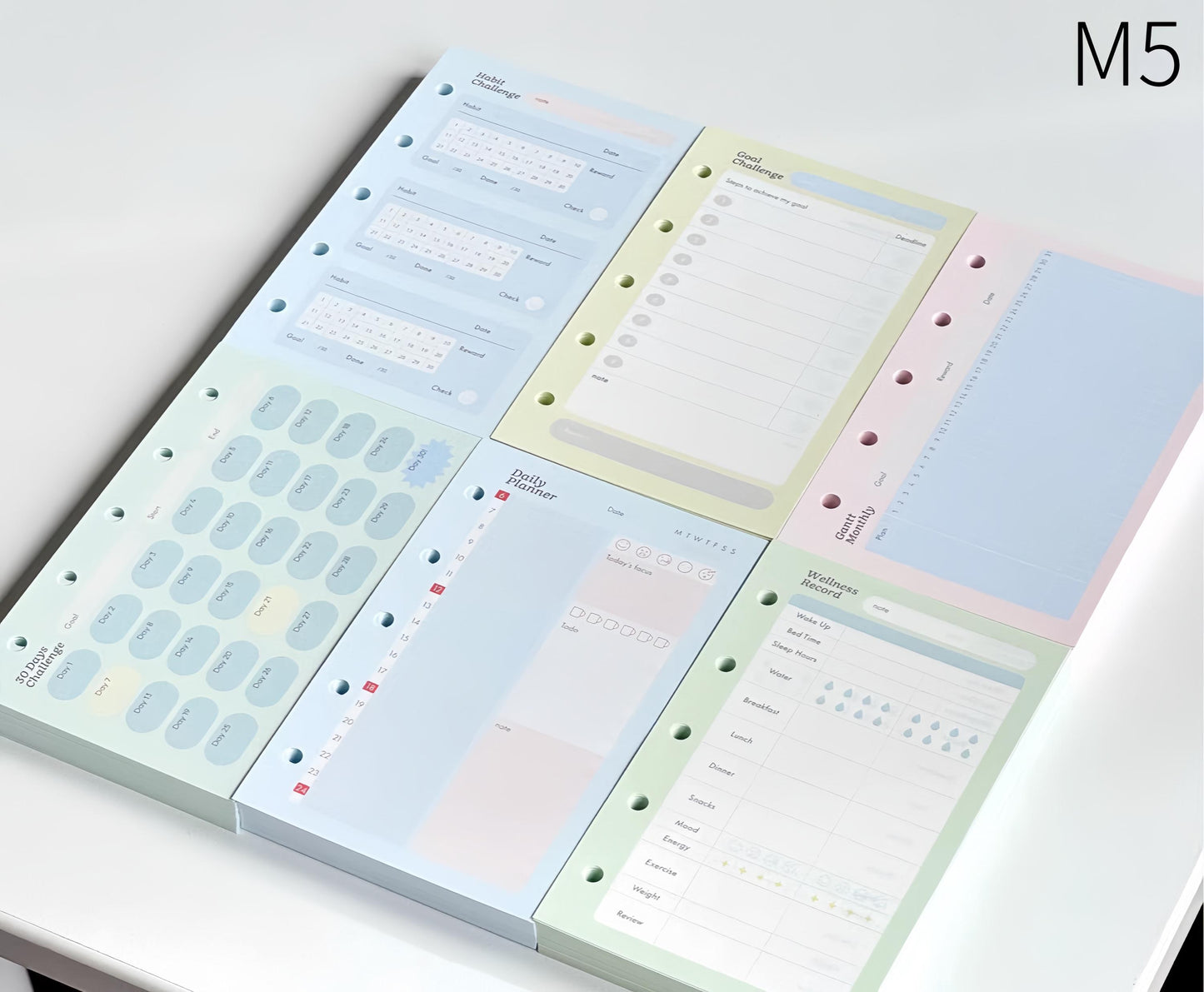 Printed M5 A7 Personal Planner Inserts | 6 Ring Binder Refills | Daily Planner Monthly Plan Habit Tracker Goal Wellness Health Record