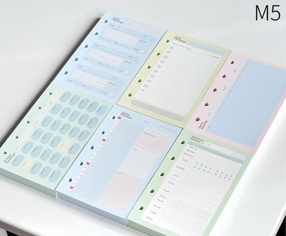 Printed M5 A7 Personal Planner Inserts | 6 Ring Binder Refills | Daily Planner Monthly Plan Habit Tracker Goal Wellness Health Record