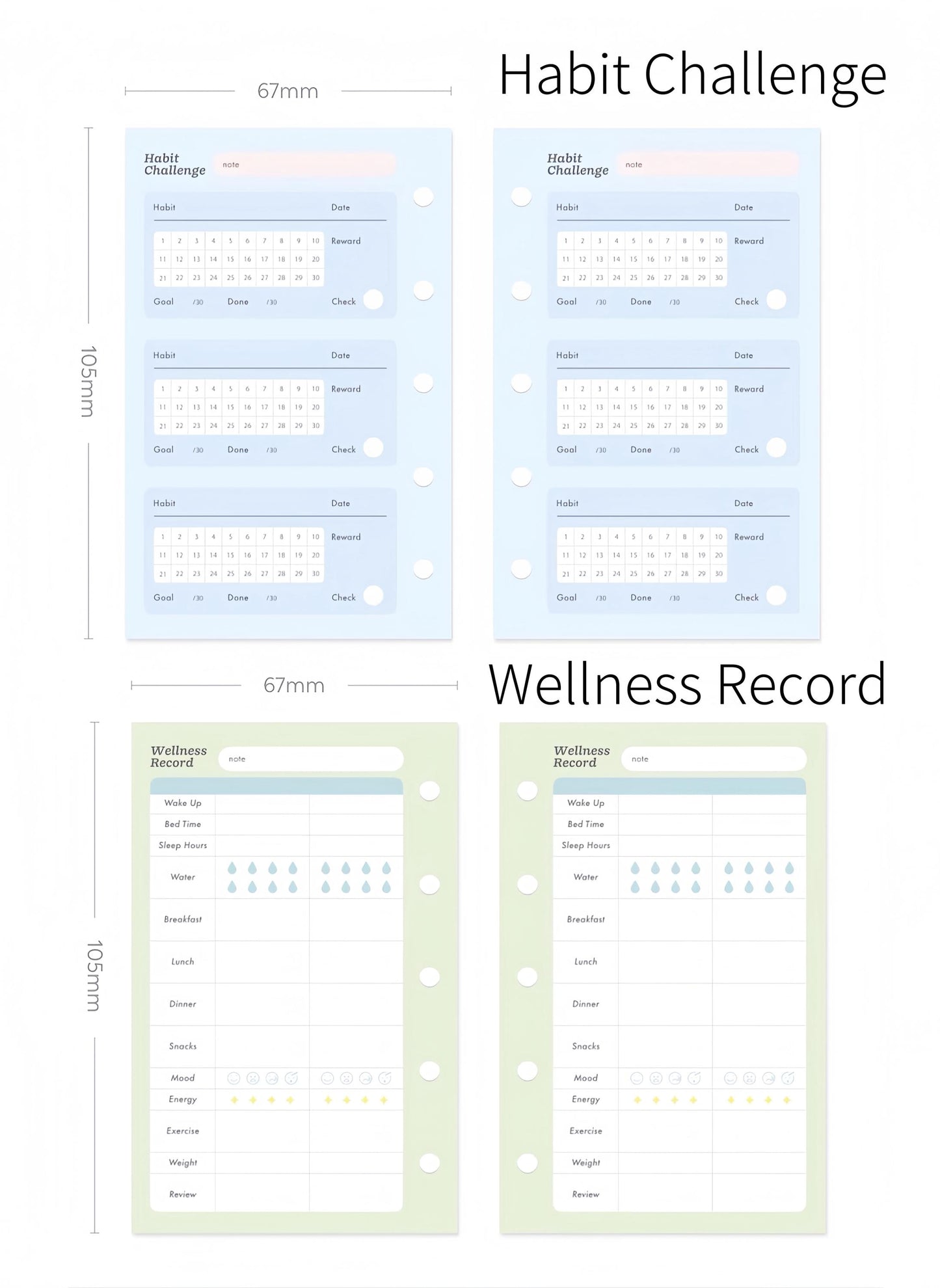 Printed M5 A7 Personal Planner Inserts | 6 Ring Binder Refills | Daily Planner Monthly Plan Habit Tracker Goal Wellness Health Record