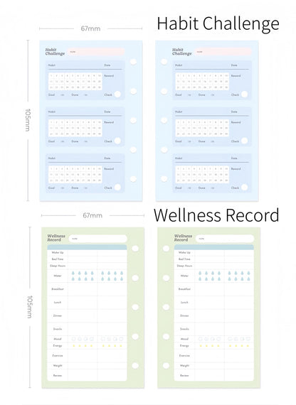 Printed M5 A7 Personal Planner Inserts | 6 Ring Binder Refills | Daily Planner Monthly Plan Habit Tracker Goal Wellness Health Record