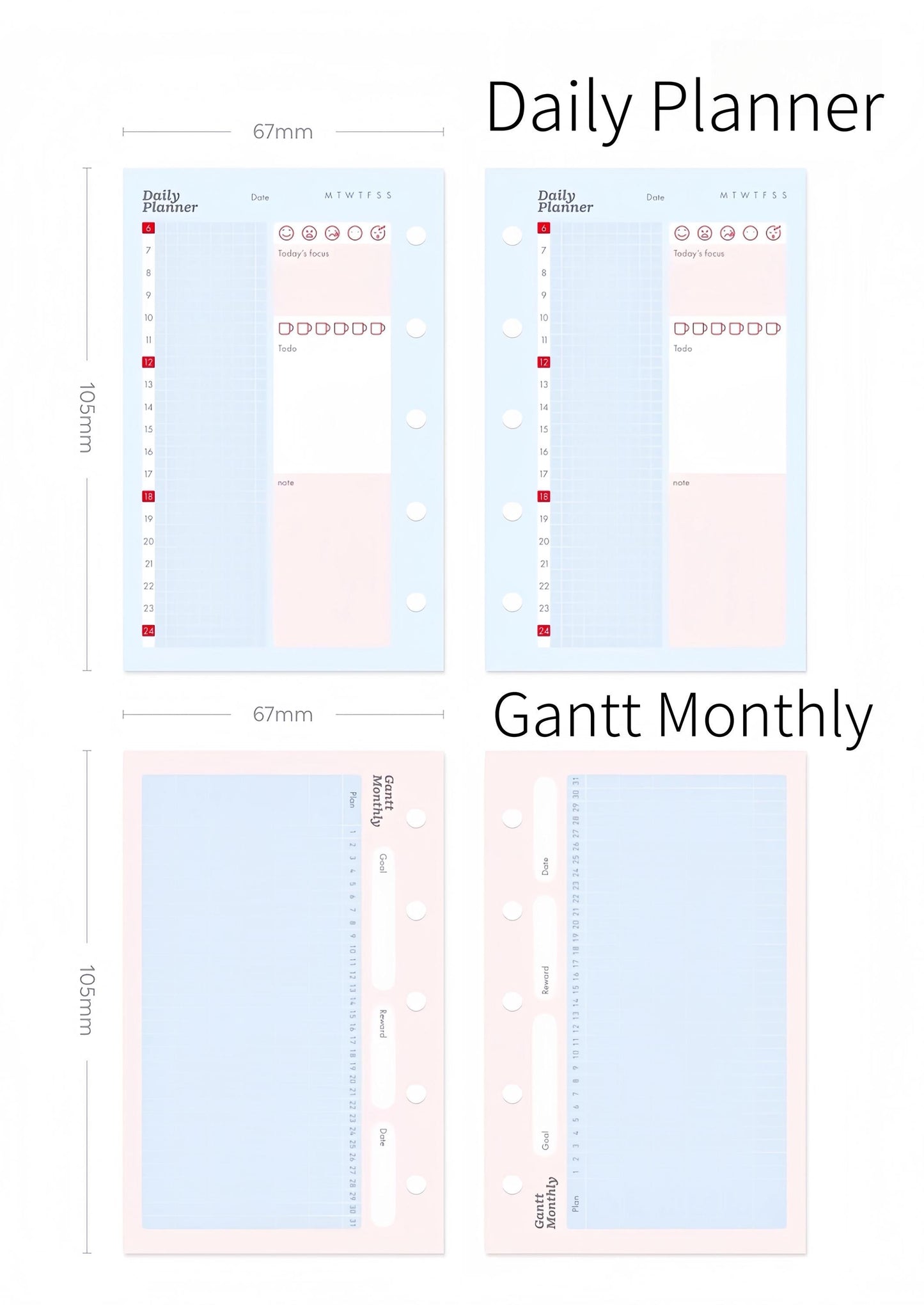Printed M5 A7 Personal Planner Inserts | 6 Ring Binder Refills | Daily Planner Monthly Plan Habit Tracker Goal Wellness Health Record