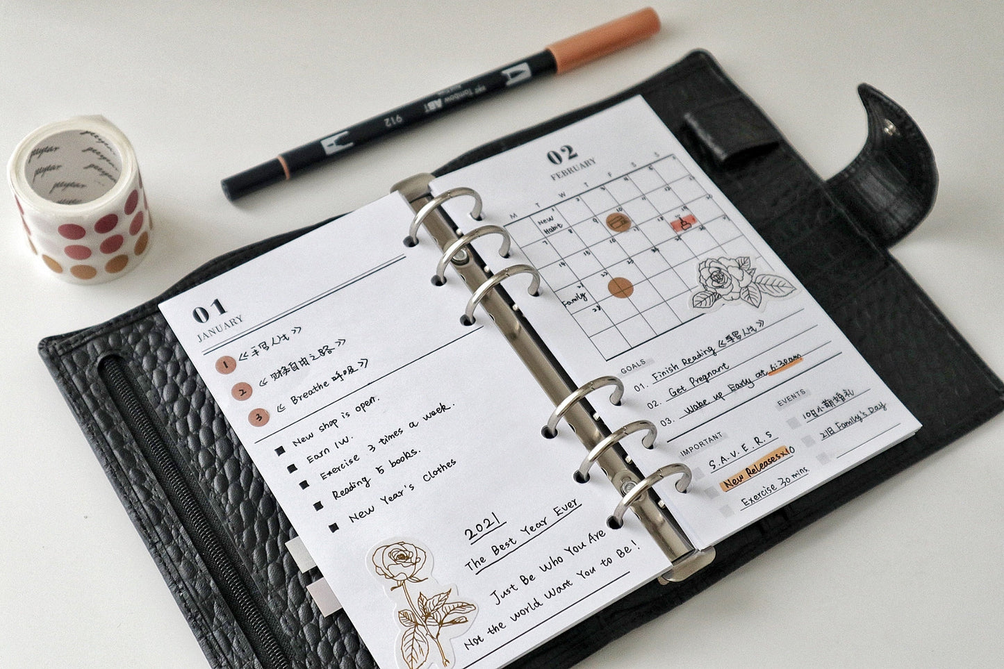 Printed Undated Monthly Overview Planner Inserts | 12 Sheets | mo2p | Personal A5 A6 | 6 Rings Planner | Binder Refills