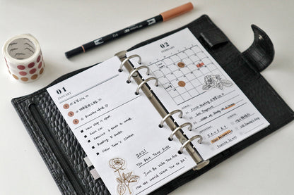 Printed Undated Monthly Overview Planner Inserts | 12 Sheets | mo2p | Personal A5 A6 | 6 Rings Planner | Binder Refills