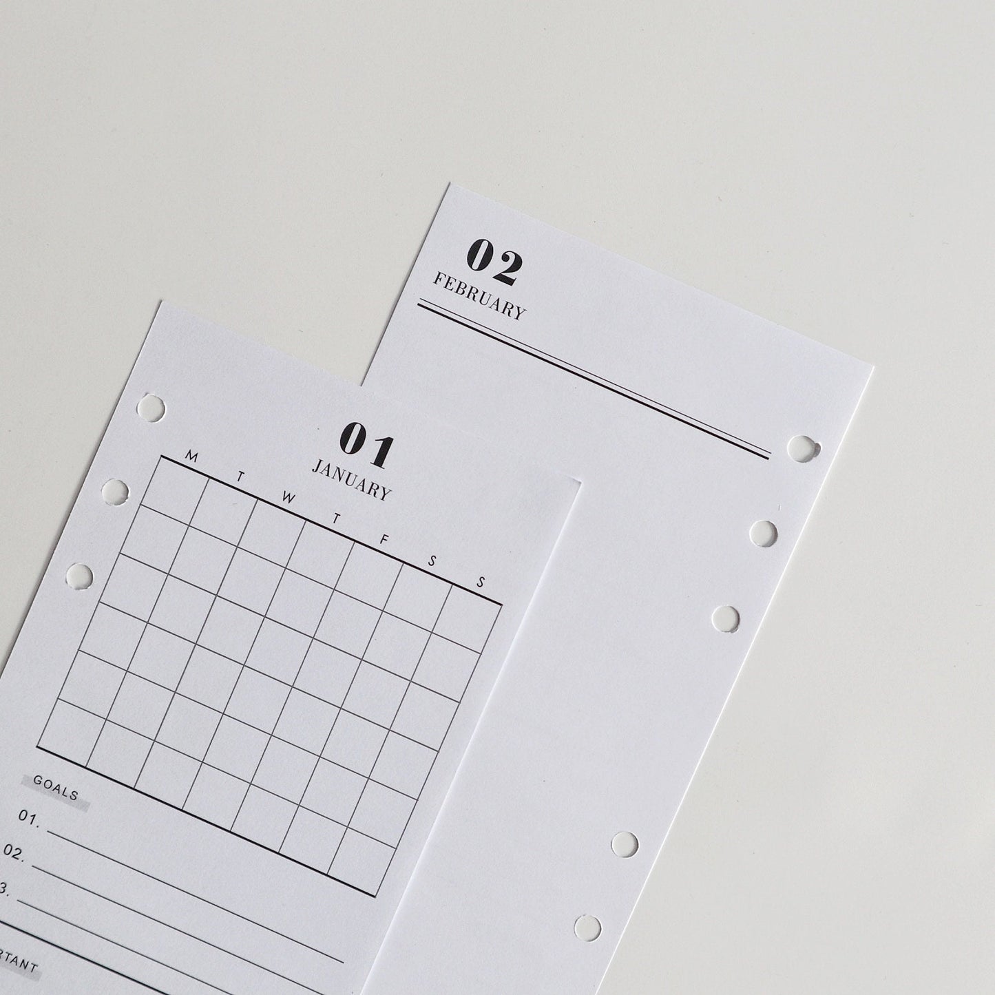 Printed Undated Monthly Overview Planner Inserts | 12 Sheets | mo2p | Personal A5 A6 | 6 Rings Planner | Binder Refills