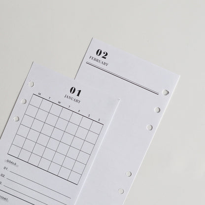 Printed Undated Monthly Overview Planner Inserts | 12 Sheets | mo2p | Personal A5 A6 | 6 Rings Planner | Binder Refills