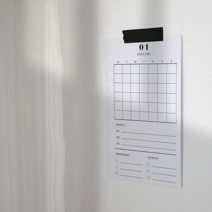 Printed Undated Monthly Overview Planner Inserts | 12 Sheets | mo2p | Personal A5 A6 | 6 Rings Planner | Binder Refills