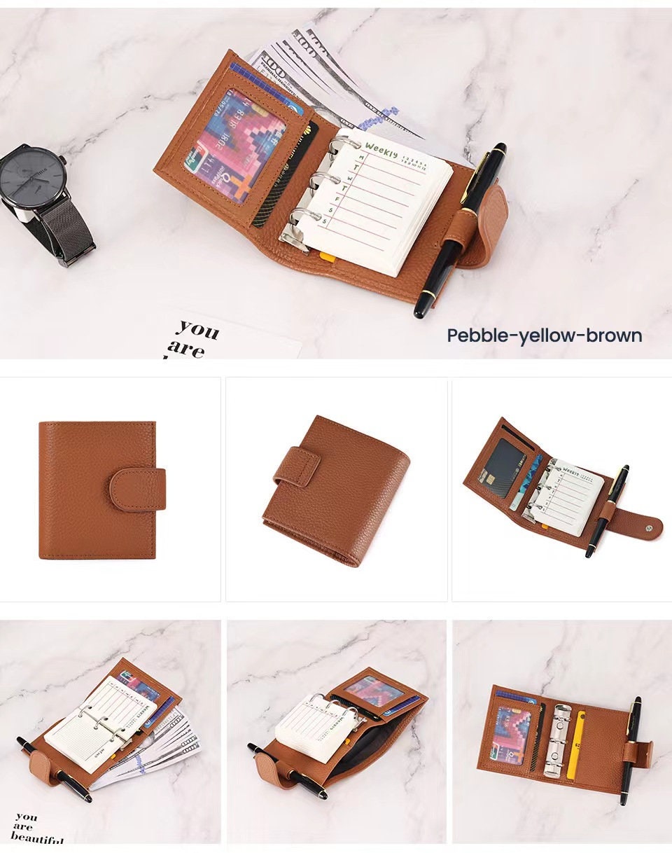A9 Size Genuine Leather Rings Planner｜3-Hole Mini Pocket Portable Ring Binder with 19MM Ring | Planner Organizer Wallet Journal Diary